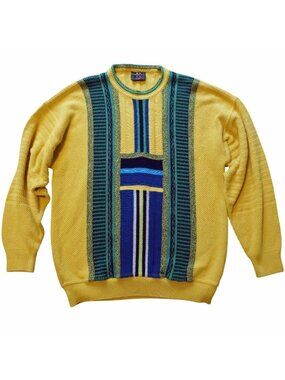 Vintage 90s BAFFO Italy Knit Sweater Men's Large Coogi Style Abstract Textured